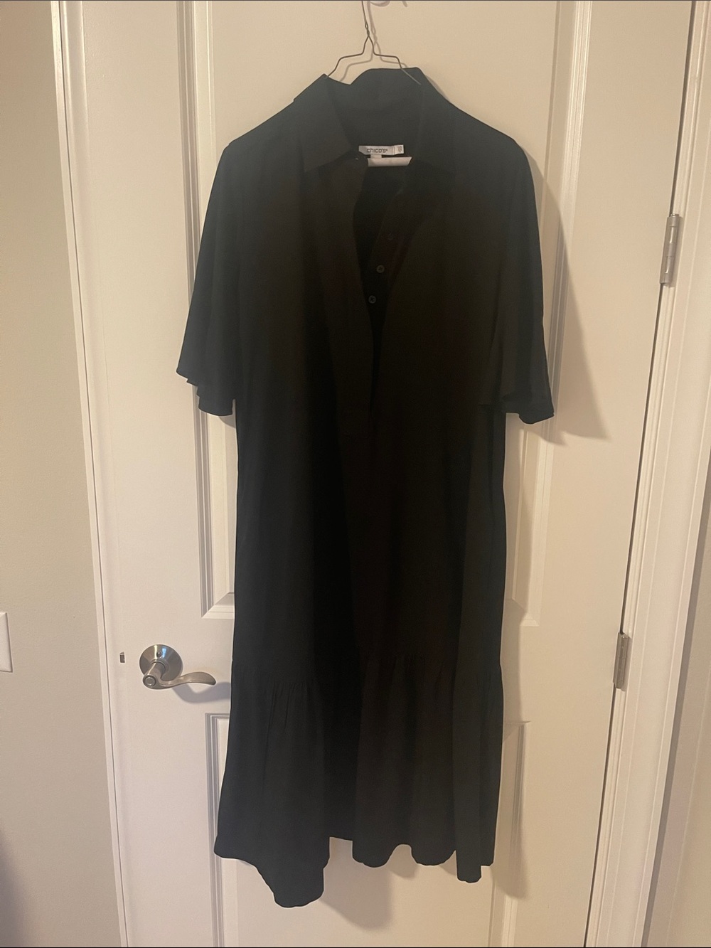 Chico's Black Collared Short-Sleeve Midi Dress